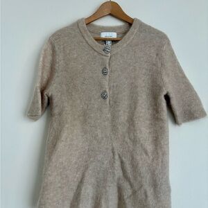 H&M Edition Beige Short Sleeve Mohair and Wool Blend Sweater with Button Details